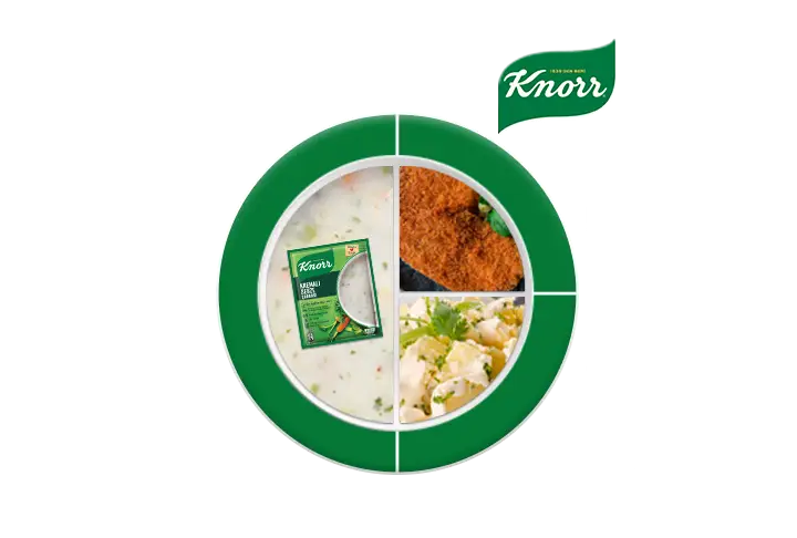 Taze Soğanlı Kremalı Sebze Çorbası, Et Şinitzel, Patates Salatası